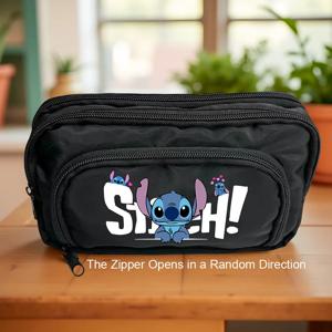 1개 만화 스티치 패턴 대용량 필통, 다중 수납칸 문구 정리함 이중 지퍼 수납칸 포함