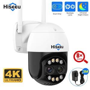 Hiseeu 4K 8MP 듀얼 렌즈 PTZ Wifi IP 카메라 8X 줌 야외 HD 풀 컬러 야간 투시경 인간 감지 비디오 감시 카메라