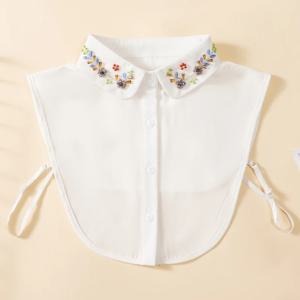 여성용 수제 네일 컬러 비드 라운드 넥 쉬폰 가짜 칼라, 세련되고 다양한 장식 하프 셔츠 스타일 칼라