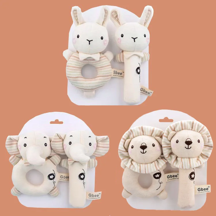 유기농 면 손 딸랑이 아기 진정 장난감 유아 아기 딸랑이 장난감