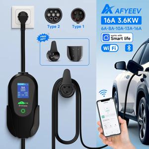 AFYEEV 3600W 휴대용 유형 2 IEC62196-2 EV 충전기 Type1 SAE J1772 전기 자동차 충전기 EU 플러그 WiFi 블루투스 APP 제어