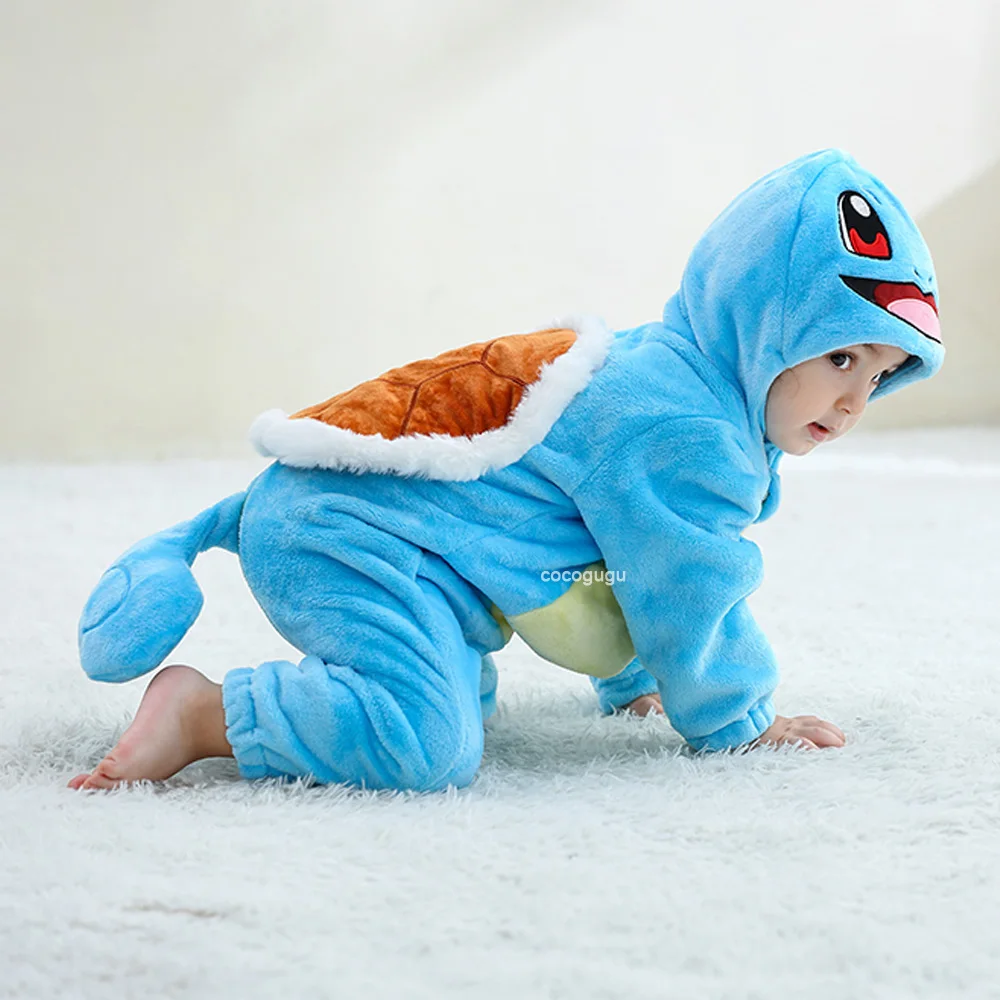 소년 소녀 Squirtle 의상 0-3 Y Baby Romper 애니메이션 포켓몬 코스프레 Kigurumi 파란색 귀여운 잠옷 Onesie 할로윈 동물 옷