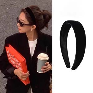 빈티지 벨벳 머리띠 와이드 크로스 얇은 패딩 헤어 밴드 일반 컬러 머리띠 간단한 일일 여성 헤어 액세서리