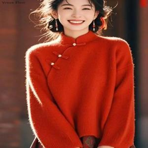 2025 새로운 중국 스타일 디스크 버클 스탠드 칼라 Qipao 탑 두꺼운 따뜻한 겨울 유행 탑 빈티지 문학 예술 선 Hoody