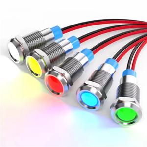 6mm LED 방수 금속 표시등 신호등(와이어 포함) 6V -12V -24V 24V 220V 빨간색/노란색/파란색/녹색/흰색 금속 버튼