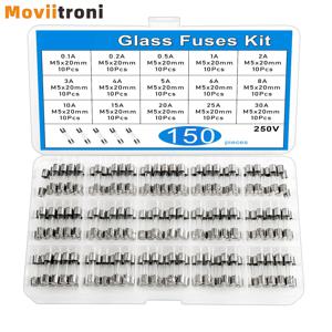 100/150개 고속 유리 퓨즈 분류 키트 15값 M5x20mm 0.1A-30A