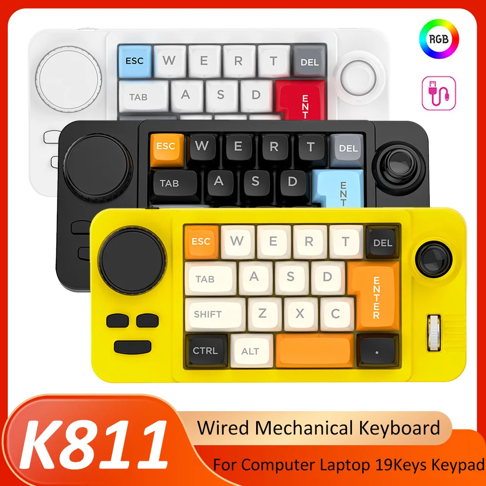 볼륨 스크롤 조이스틱 백라이트가 있는 RGB 핫 스왑 유선 기계식 게이밍 키보드 컴퓨터 노트북용 19키 프로그래머 키패드