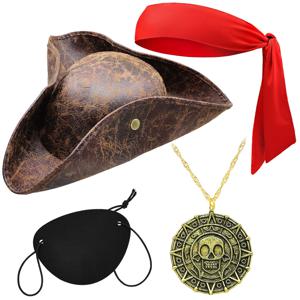 가짜 가죽 해적 모자 갈색 캡틴 모자 빈티지 버튼 가장 무도회 파티 코스프레 의상 모자 남성 여성 할로윈 소품