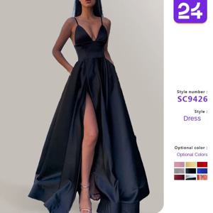 여성 섹시 바디콘 드레스 2025 딥 V넥 하이 슬릿 이브닝 가운 슬리브리스 스트랩 연회 파티 S-3XL 멀티 컬러 ​