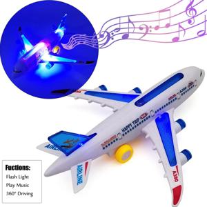 라이트 업 비행기 장난감 어린이 비행기 장난감 음악과 조명 자동 장애물 회피 교육 장난감 소년을위한 생일 선물 ﻿