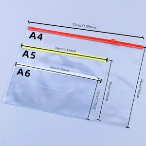 6PCS PVC 투명 방수 지퍼 파일 가방, A4/A5/A6 봉투 문서 주머니, 사무실을위한 무작위 컬러 아카이브 주최자