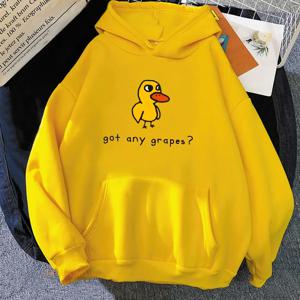 The Duck Song Got Any Grapes 프린트 후드 Kawaii Cartoon 여성 스웨터 겨울 부드럽고 편안한 후드 의류 streetwear