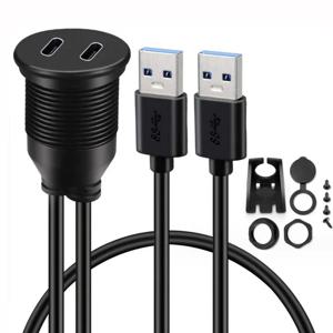 1m 듀얼 포트 USB 3.0 남성-타입C 여성 차량용 플러시 케이블 방수 연장 케이블 (트럭, 오토바이 대시보드 패널용)