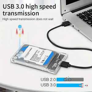 USB 3.0/타입 C HDD 외장 케이스 2.5인치 SATA SSD 외장 하드 드라이브 케이스 5Gbps 전송 속도 투명 하드디스크 박스 공구 없이 조립 가능