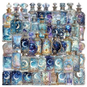 50Pcs 밝은 달 스티커 마녀 달 DIY 스티커 Scrapbooking 전화 수하물 스케이트 보드 애완 동물 투명 방수 데칼