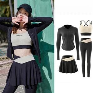 여성 긴팔 긴바지 수영복 세트 4종 뱃살보정 슬리밍 운동복 2025 신상 수영 서핑 다이빙 가을 수영복