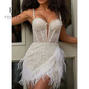 EDECPBM 맞춤형 이브닝 드레스 미니 아름다운 댄스 파티 드레스 매장 깃털 페르시 베스 티드 드 피에스타 فساتين سهرة Sweetheart