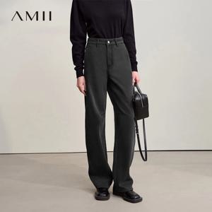 아미이 여성용 두꺼운 청바지 2025 겨울 신상 따뜻한 캐주얼 루즈핏 솔리드 청바지 여성용 면 다용도 와이드 레그 바지 12544160