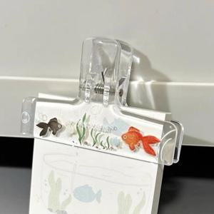 귀여운 일본풍 여름 금붕어 투명 아크릴 바인더 클립 소녀용 데스크탑 파일 폴더 메모 클립 스크랩북 고정 클램프