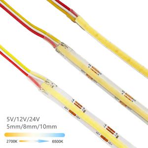 5V 12V 24V CCT COB LED 스트립 2700K ~ 6500K 색상 변경 LED 테이프 디밍 가능 바이컬러 리본 이중 색상 선형 조명 Ra90 3와이어