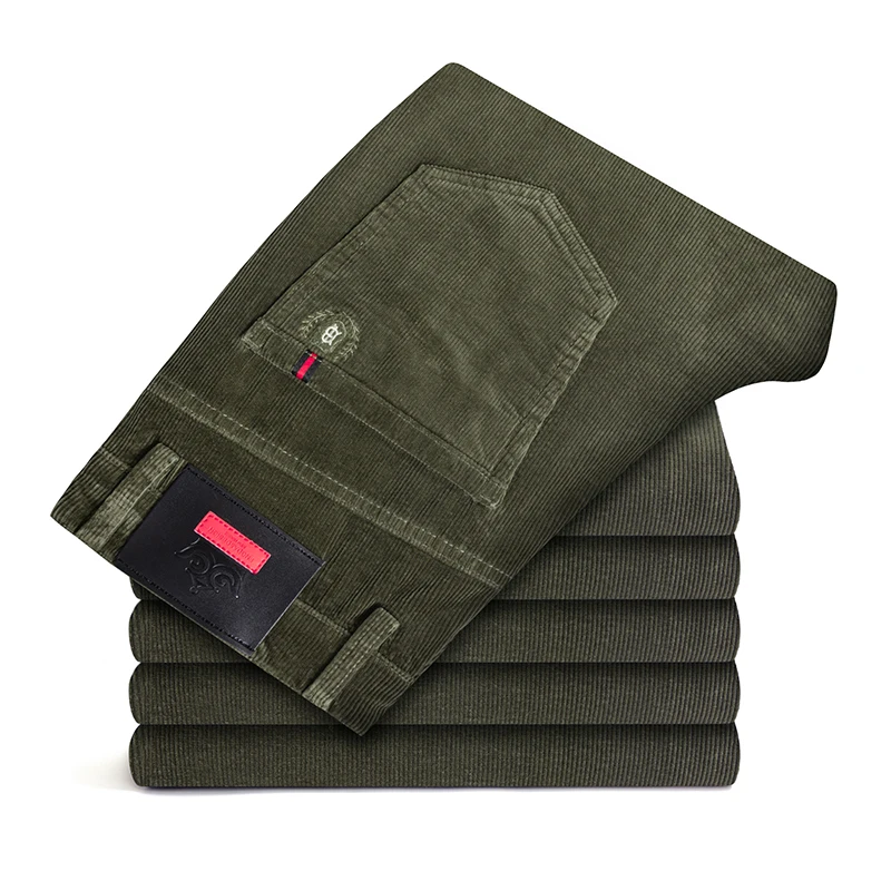 고품질 코듀로이 원단 남성 비즈니스 캐주얼 바지 가을 겨울 스타일 스몰 스트레이트 슬림 다용도 카고 팬츠