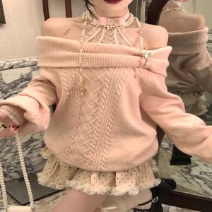 여성용 달콤하고 섹시한 오프숄더 스웨터 가을 겨울 우아한 패션 니트 탑 캐주얼 Y2K 니트웨어 풀오버 신상품