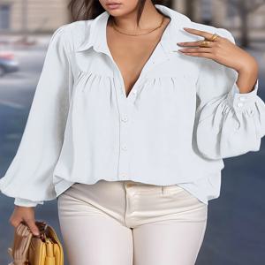 베스트셀러 기본 플러스 사이즈 라펠 버튼다운 긴팔 여성 셔츠 캐주얼 엘레강트 탑 세일 클리어런스 오피스 블랙 블라우스