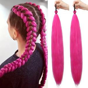 26인치 합성 2개 포니테일 헤어 익스텐션 긴 직선 DIY 브레이드 그라데이션 무지개 컬러풀 헤어 페스티벌 일상용