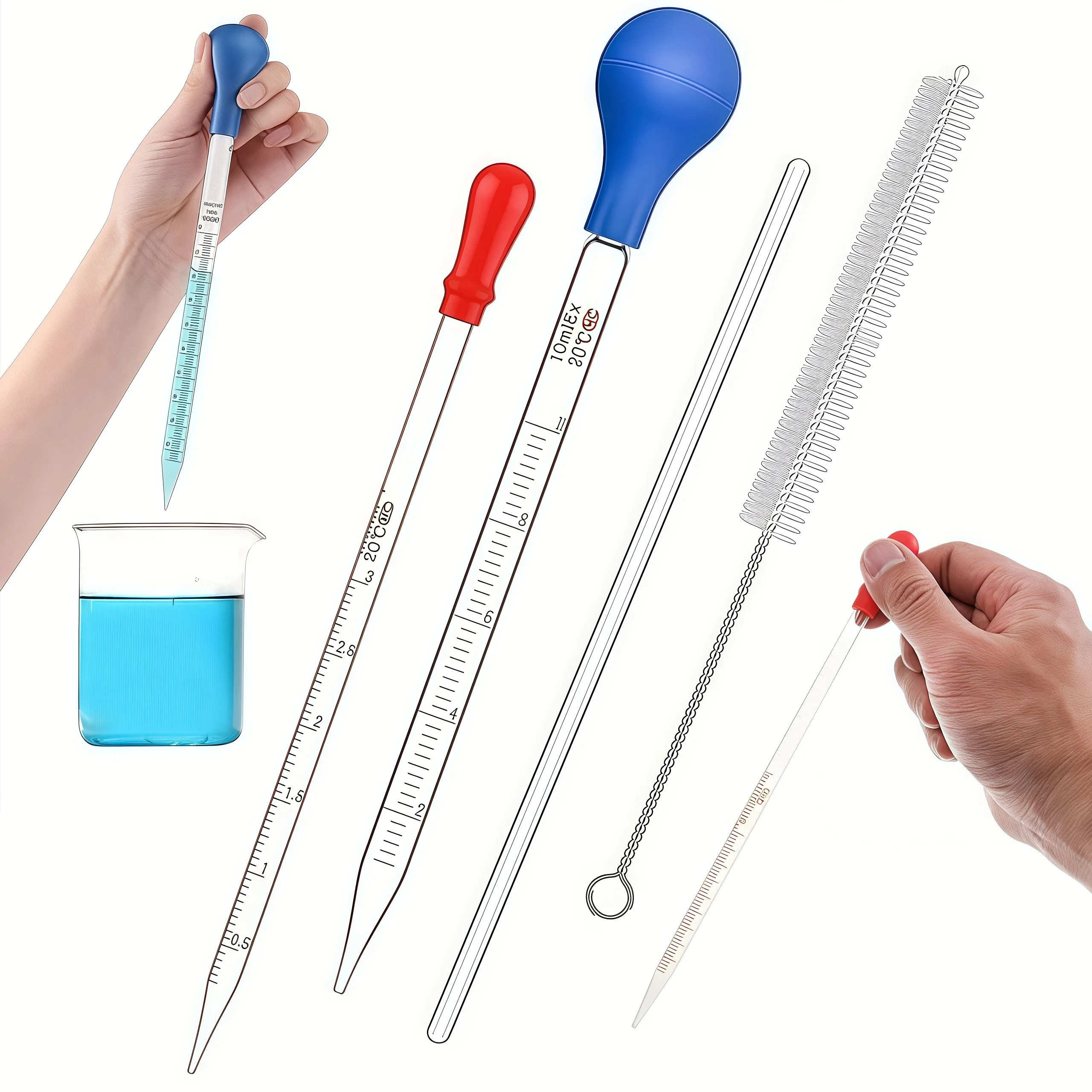 유리 피펫, 유리 스포이드 3ML/10ML, 유리 교반봉, 청소용 브러시 2개/4개