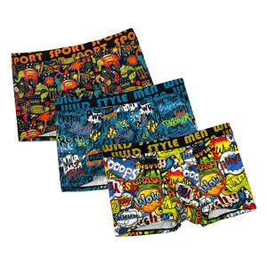 남성용 그래피티 만화 프린트 3종 팬티 캐주얼 스포츠 통기성 신축성 빠른 건조 속옷