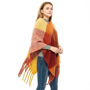 가을 여성용 숄, 굵은 태슬과 루프 얀 체크 무늬, 무브랜드 겨울 패션 액세서리, 포켓 손수건