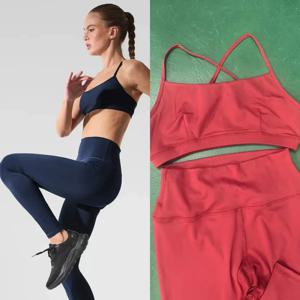 요가 스포츠 브라 레깅스 세트 여성용 스쿱넥 언더웨어 오픈백 요가 브라 짐 러닝 크롭탑 하이웨이스트 레깅스