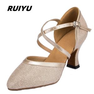 새로운 라틴 신발 탱고 살사 볼룸 파티 여성 하이힐 샴페인 블랙 실버 웨딩 여성 신발 여름 샌들
