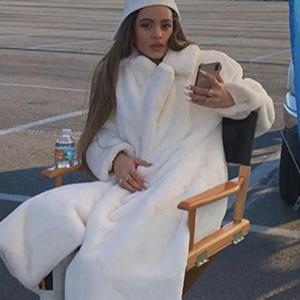 2025년 신상 여성 겨울 플러시 두꺼운 따뜻한 루즈핏 여성 인조 토끼털 코트 루즈핏 라펠 퍼 코트