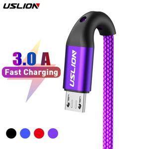 USLION 3M 마이크로 USB 케이블 Xiaomi 안드로이드 용 고속 충전 삼성 마이크로 USB 충전기 와이어 용 휴대 전화 데이터 케이블 보라색