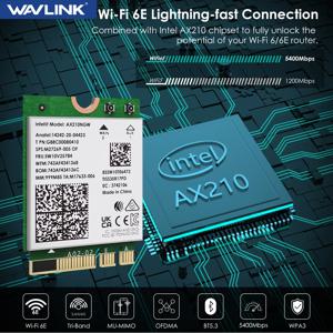 WAVLINK WiFi 6E 무선 카드 Intel AX210 트라이 밴드 5400Mbps 2.4GHz/5GHz/6GHz 네트워크 어댑터 노트북 용 Bluetooth5.3 WiFi 모듈
