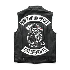 남성 오토바이 봄 재킷 SOA 펑크 블랙 오토바이 Gilet Sons of Anarchy 가죽 모토 재킷 조끼