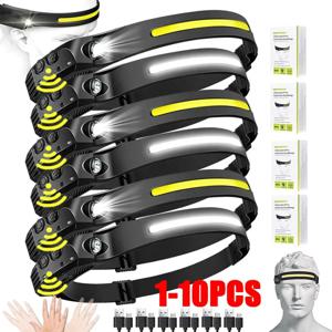 센서 전조등 USB 충전식 LED 손전등 XPE + COB 토치 캠핑 방수 헤드 라이트 낚시 랜턴 1/2/3/4/5/8/10PCS