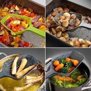 13.5인치 대형 스트레이너 스푼 - 스파게티, 국수 및 채소용 긴 손잡이 파스타 콜랜더, 블랙/레드/그린 주방 도구