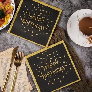 생일 파티 다채로운 인쇄 냅킨 사각형 종이 냅킨 검은 배경에 골드 레터링 종이 Placemats 20pcs/pac 33cm