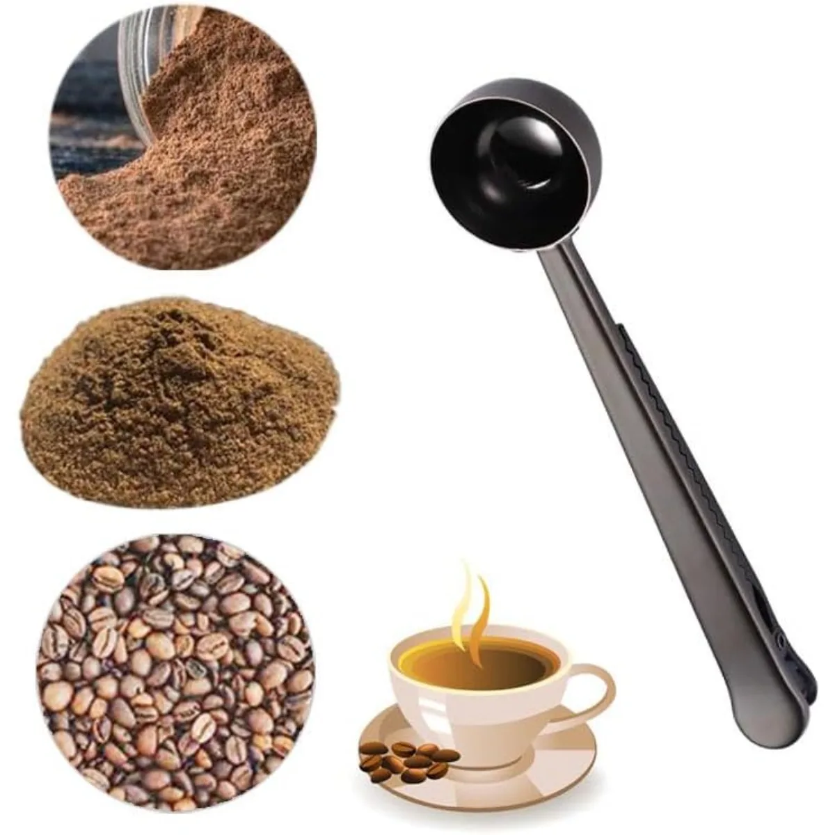 커피 스쿱 클립 스테인리스 스틸 테이블스푼 커피 스푼 긴 손잡이 다기능 밀봉백 클립 차 커피용