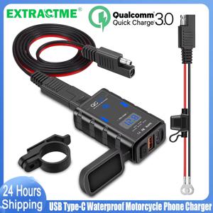 Extractme 오토바이 USB 충전기 방수 QC3.0 USB + 유형 C 6.4A 충전기 코드 전압계 모토 전원 공급 장치 소켓 어댑터