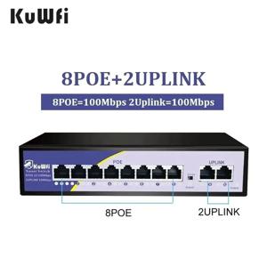 KuWFi 8 포트 POE 스위치, 100Mbps 와이파이 스마트 IP 스위치, POE 표준 RJ45 인젝터 스위처, IP 카메라, 무선 AP, CCTV용
