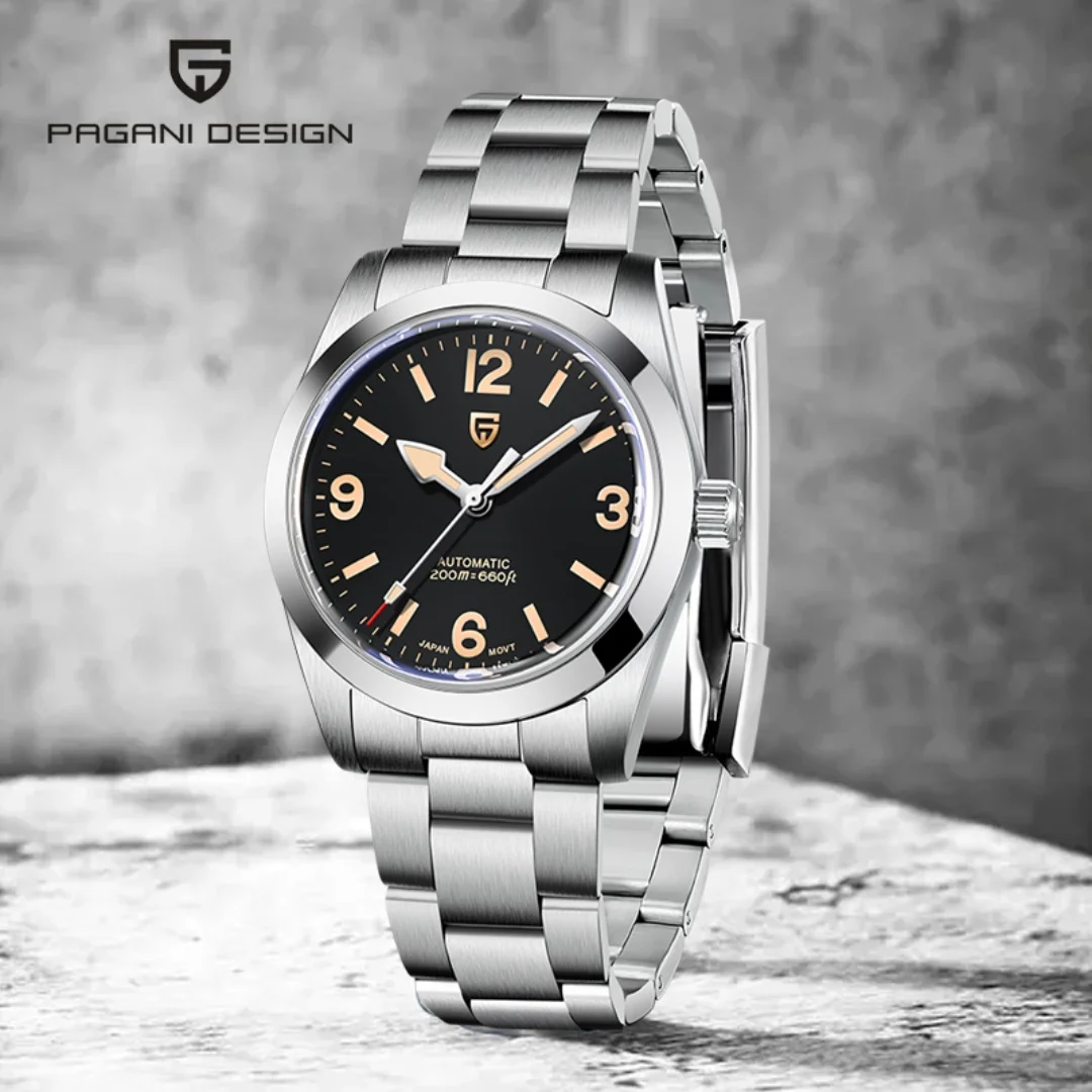 PAGANI 디자인 2024 새로운 36MM 남성 자동 기계 시계 NH35 사파이어 스테인레스 스틸 AR 코팅 20Bar 시계 시계 시계