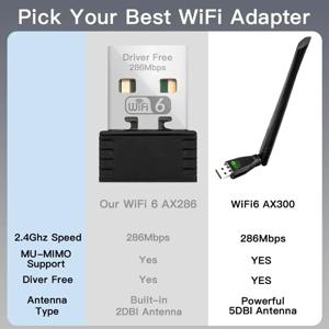 WiFi 6 USB 어댑터 AX286 네트워크 카드 동글 노트북 Windows 10/11 드라이버가 없는 2.4GHz 802.11AX 안테나 신호 수신