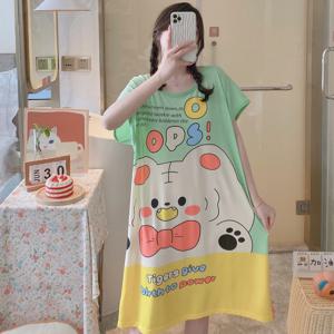 1PC, 여름과 가을 멋진 귀여운 소녀 만화 Nightdress, 편안한 반팔 드레스, 여성용 홈웨어, 폴리 에스터 잠옷