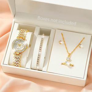 6pcs 럭셔리 라인스톤 여성 시계 주얼리 세트 패션 여성용 팔찌 스트랩 쿼츠 손목시계 (박스 없음)