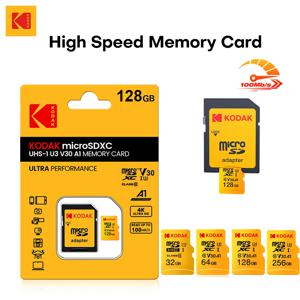 코닥 마이크로 SD 카드 256GB 메모리 카드 최대 100MB/s C10 U3 32GB 64GB 128GB TF 카드 4K HD USB 카드 리더 어댑터용 마이크로SD