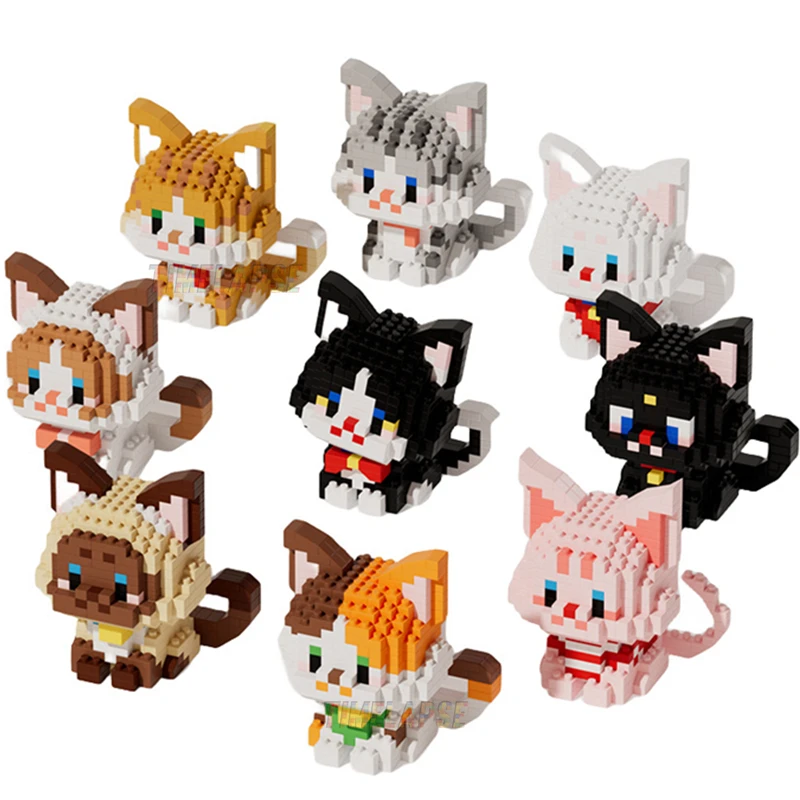 새로운 DIY 귀여운 고양이 애완 동물 오렌지 인형 실버 점진적 레이어 암소 빌딩 블록 키트 소녀 벽돌 영화 모델 어린이 장난감 어린이