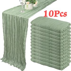 10Pcs CheeseCloth 테이블 러너, 40x270cm Boho 거즈 패브릭 결혼식 신부 샤워 파티 연회를위한 소박한 쉬어 TableRunner